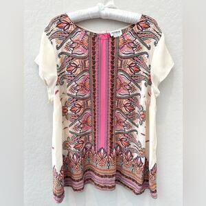 MONROE & MAIN | Vintage Boho Paisley Blouse Button Back Tunic Top | 1X